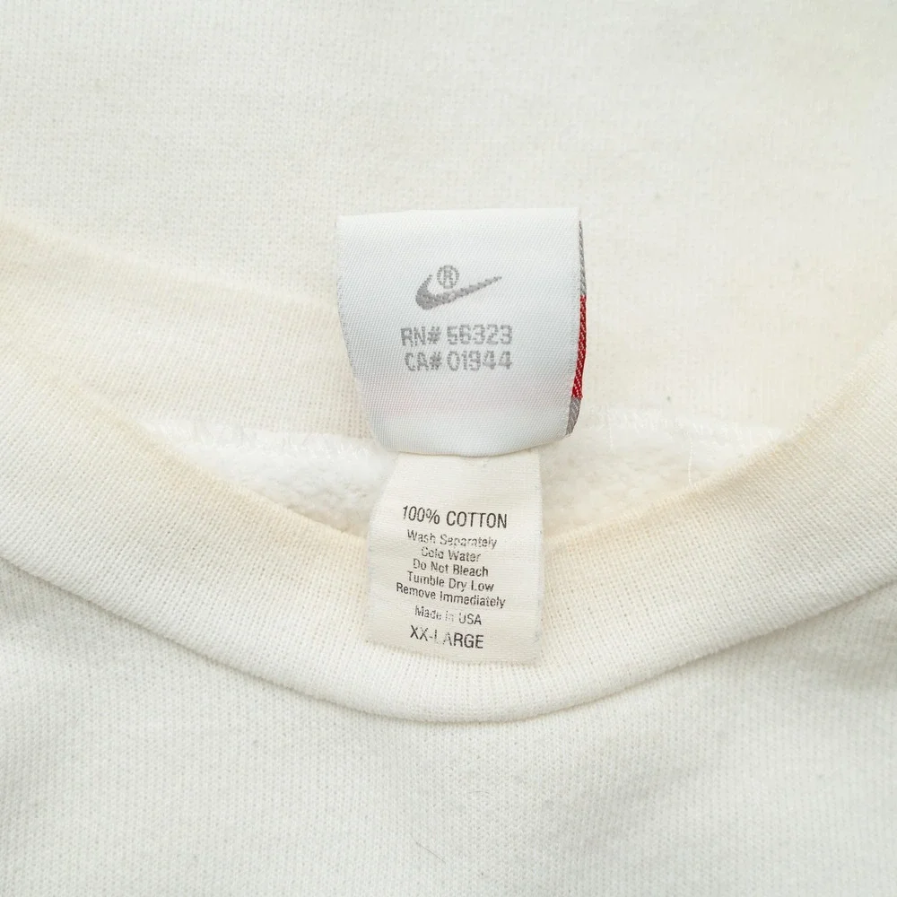 Vintage 90s USA Made Nike Spellout Crewneck Sweatshirt White Distressed XXL‎